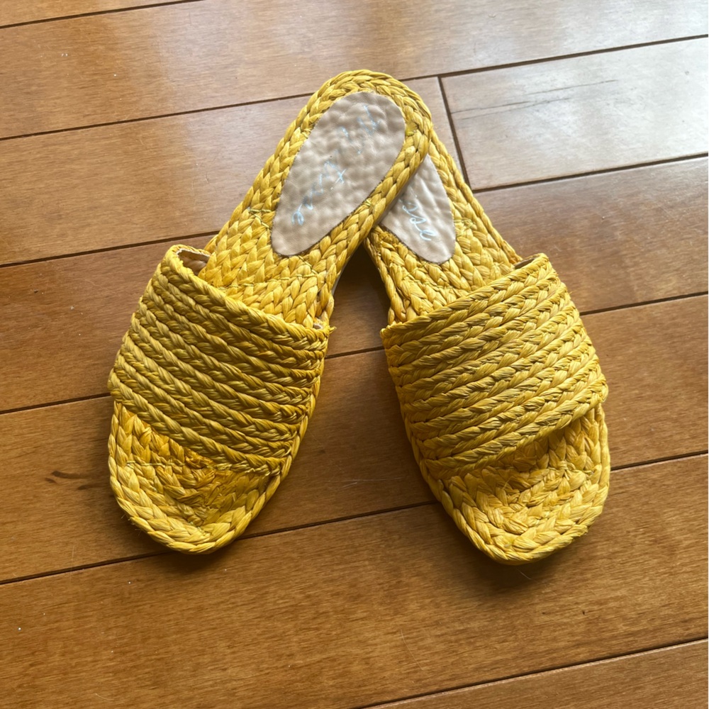 Yellow Raffia Slide Sandals